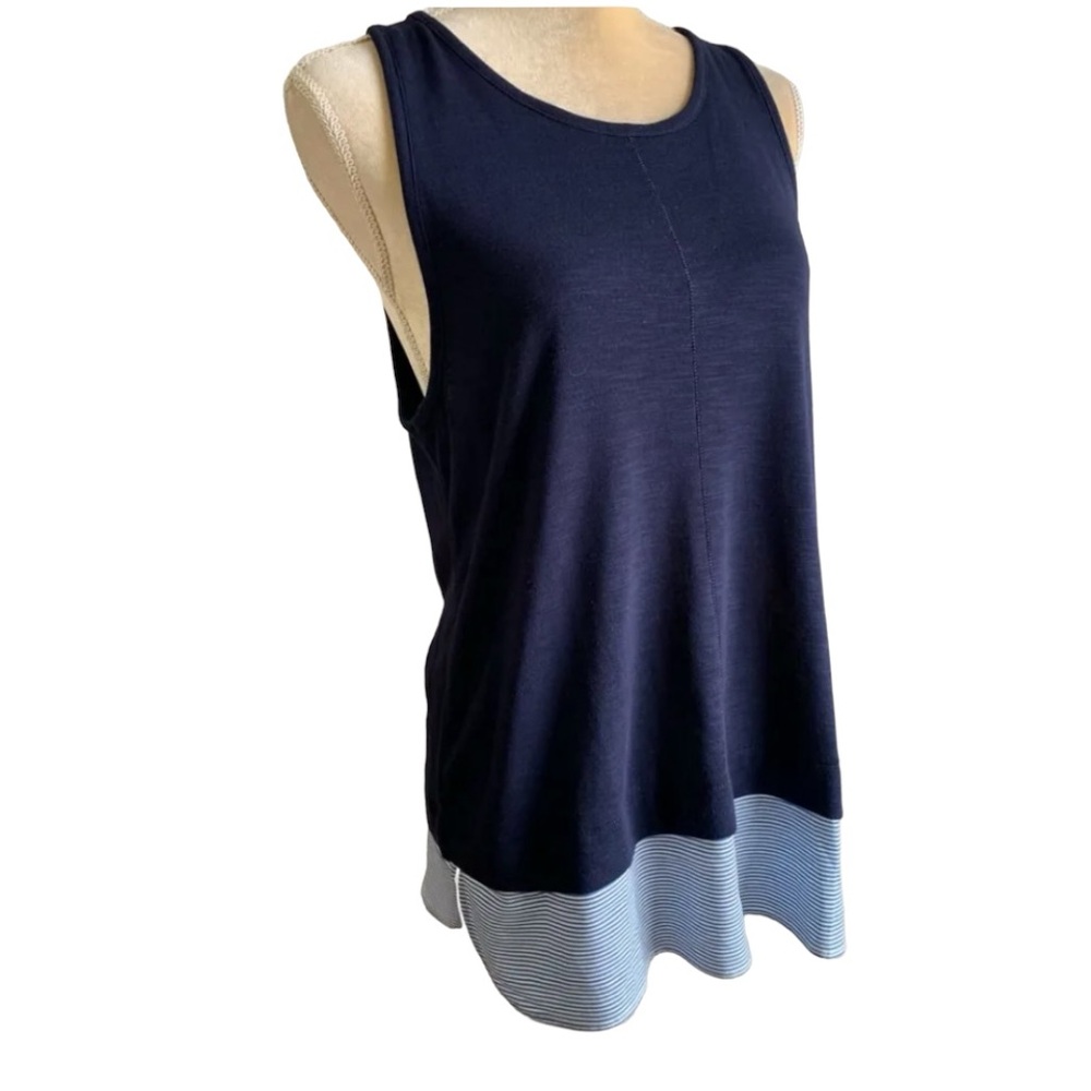 J. Crew Women's Sleeveless Layered Look Tank Top keyhole back blue stripes
L